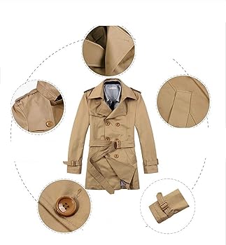 SOUGAO Mens Trench Coat Cotton Belted Jacket Casual Lapel